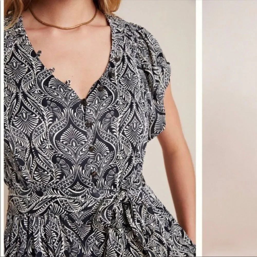 ANTHROPOLOGIE | Zadie Black & White Patterned Belted Jumpsuit Women’s Size 0 - Picture 3 of 14